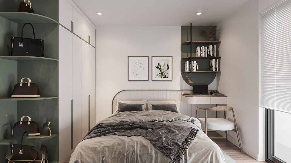 Phòng ngủ toát lên sự thoải mái, gọn gàng và ngăn nắp nhờ đồ nội thất gỗ công nghiệp đa năng