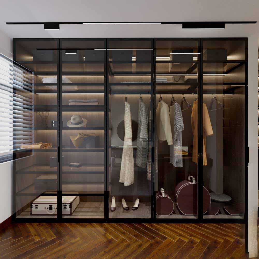 Tủ quần áo công nghiệp kết hợp cánh kính mang đến không gian đẳng cấp và thời thượng