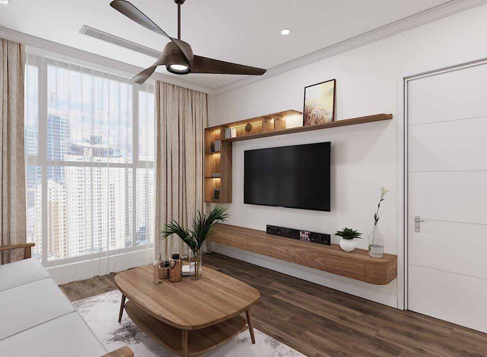 Phòng khách thanh lịch và trang nhã với màu gỗ nâu trầm ấm